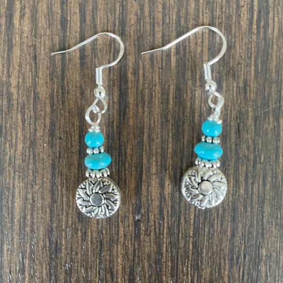 HAND CRAFTED Earrings Drop Silver Turquoise - Picture 3 of 12